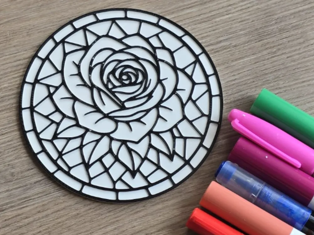 Rose Flower Stained Glass Window Coloring Plate, photo 2 of 3 - Rose Flower Stained Glass Window Coloring Plate Art