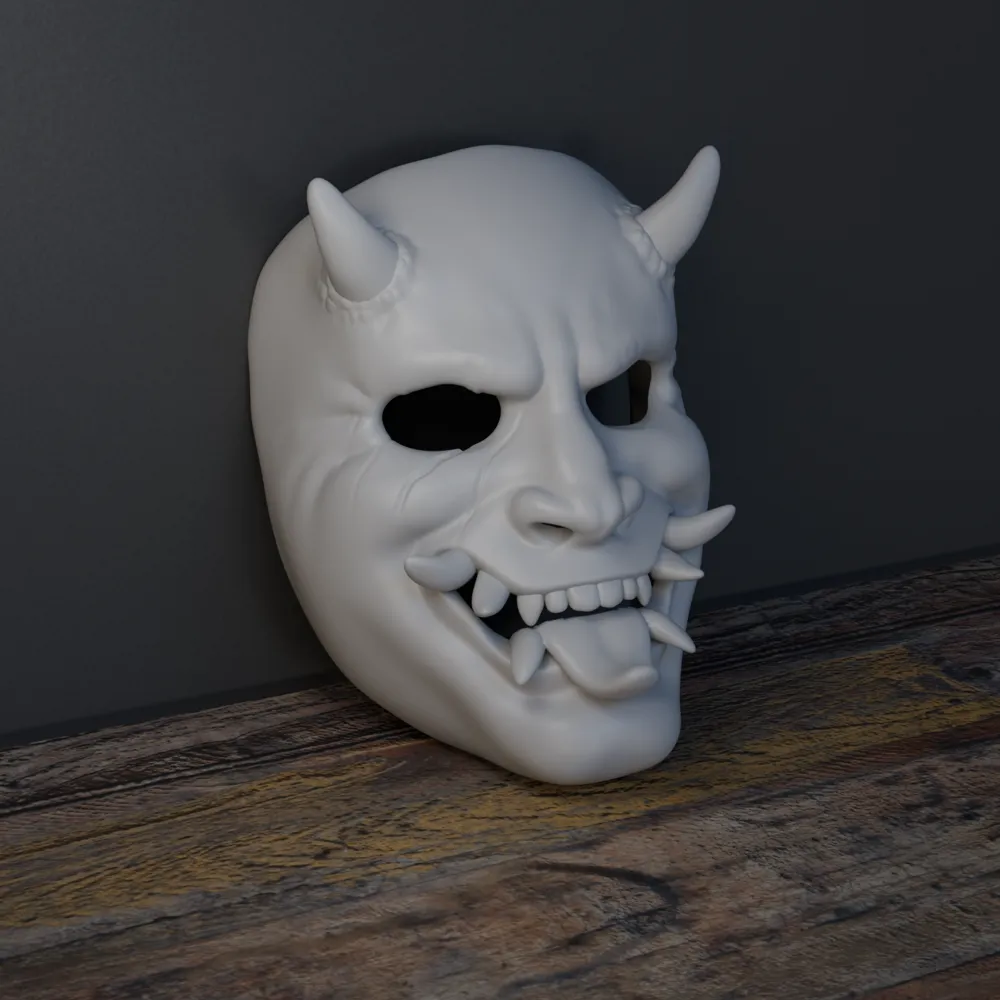Samurai Oni Mask, photo 2 of 4 - Oni & Hannya Masks, dimensional