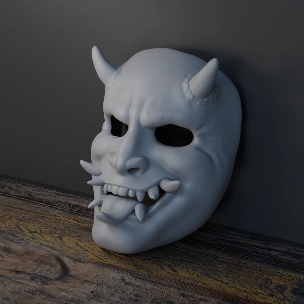 Samurai Oni Mask, photo 4 of 4 - Oni & Hannya Masks, dimensional