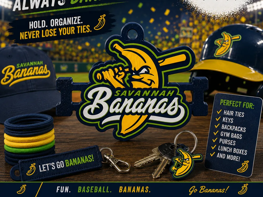 Savannah Bananas Baseball Hair Tie Holder Keychain, photo 4 of 4 - Savannah Bananas Baseball Hair Tie Holder Keychain Fashion