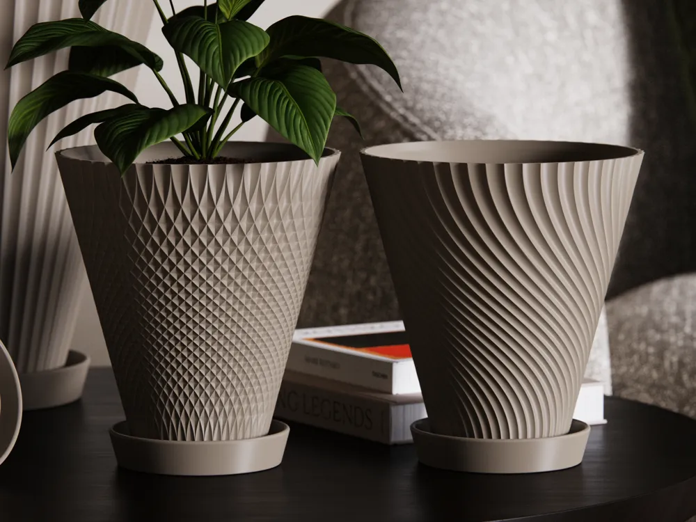 Scandi-Style Quilt Flower Pot with Drainage Tray, photo 4 of 5 - Plant Stands & Holders, pots