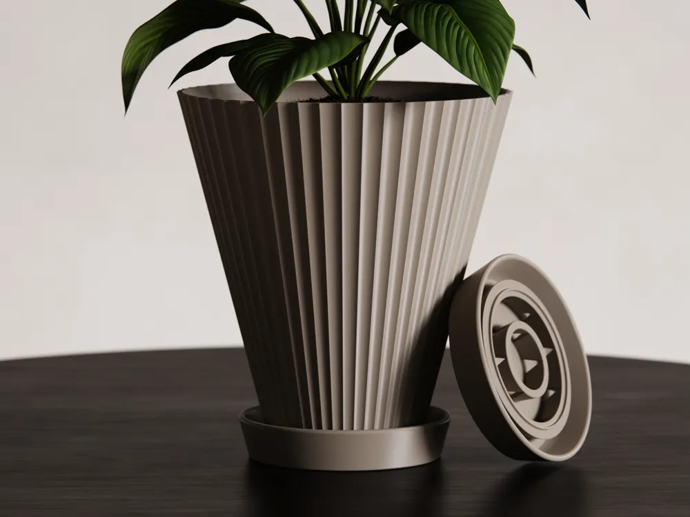 Scandi-Style Quilt Flower Pot with Drainage Tray, photo 5 of 5 - Plant Stands & Holders, planter accessories