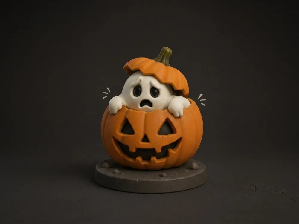 Scared Ghost In Pumpkin (60mm), photo 3 of 4 - Scared Ghost In Pumpkin (60mm) Household