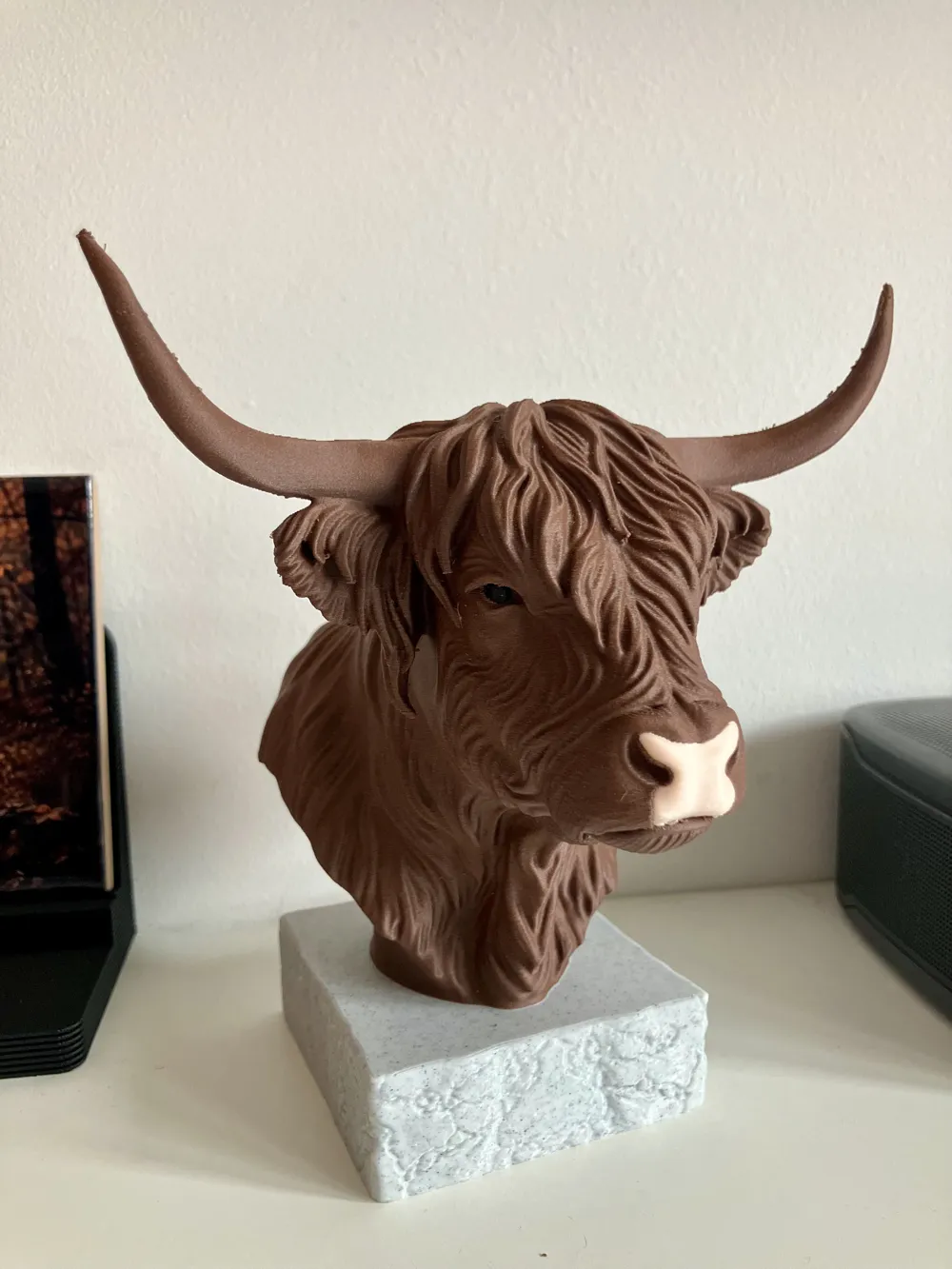 Scottish Highland Cow Figurine on Base, photo 2 of 4 - Scottish Highland Cow Figurine on Base Art
