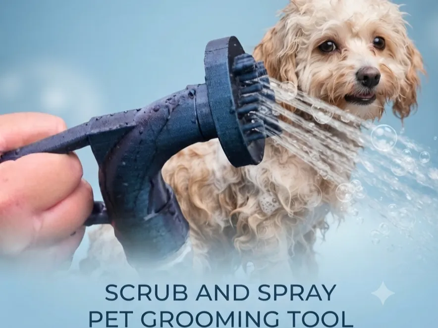 scrub and spray pet grooming tool
