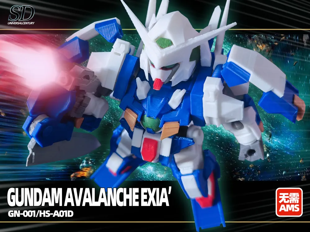 SD Scale Mobile Suit Gundam 00 GN-001/hs-A01D Avalanche Type Exia Gundam + Exia Gundam