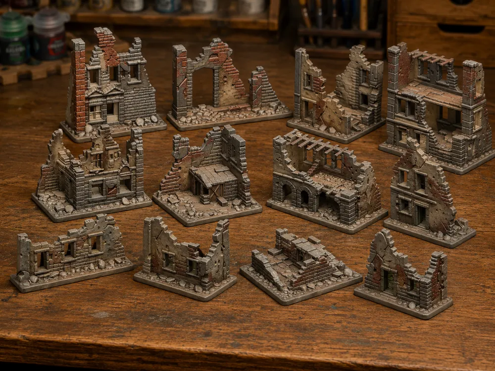 Set di 12 Rovine Urbane WWII, Scala 1:100 / 15 mm, photo 3 of 4 - Set di 12 Rovine Urbane WWII, Scala 1:100 / 15 mm Miniatures
