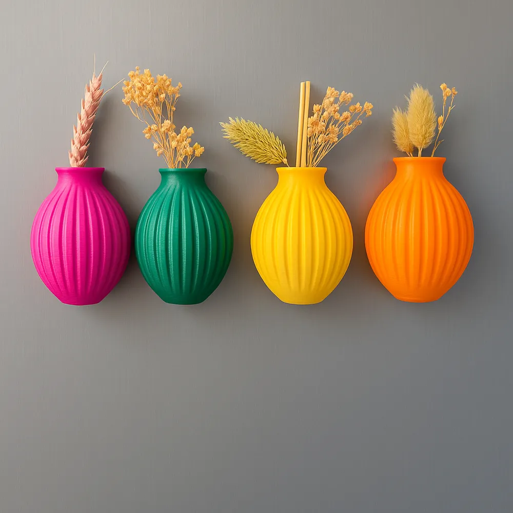 Set of 4 Mini Magnetic Vases, Ribbed Design, photo 4 of 4 - Set of 4 Mini Magnetic Vases, Ribbed Design Home Decor Items