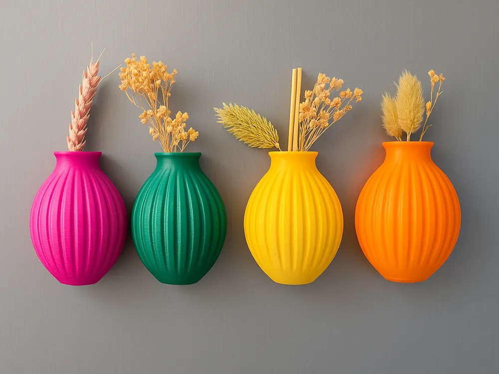 Set of 4 Mini Magnetic Vases, Ribbed Design