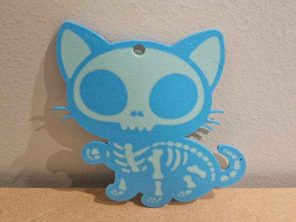 Skeleton Kitty Cat Decor/Keyring/Ornament
