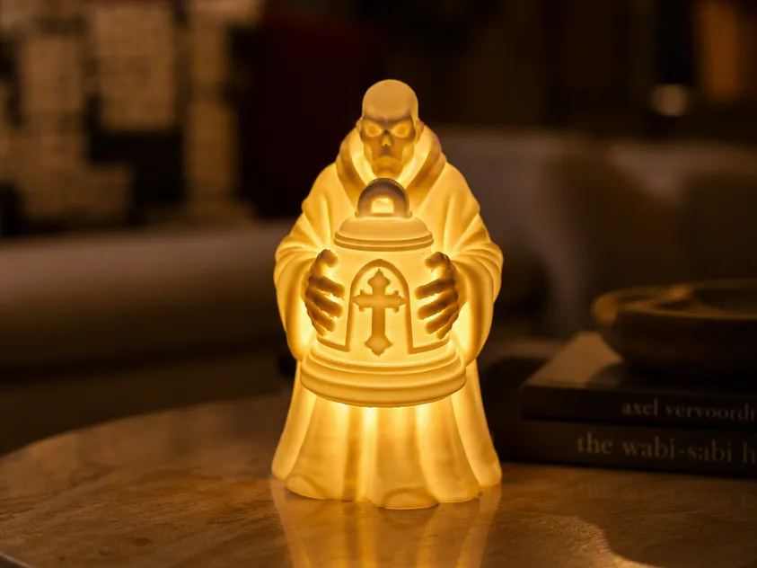 Skeleton Monk with Cross Lantern Figure, photo 4 of 4 - Skeleton Monk with Cross Lantern Figure Household