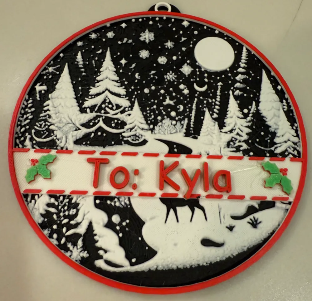 Snowy scene Christmas name tag, another view - Nativity Sets & Village Scenes, ornament