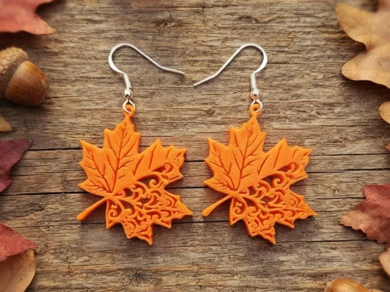 Solid & Decorative Hybrid Maple Leaf Earrings, photo 3 of 4 - Solid & Decorative Hybrid Maple Leaf Earrings Fashion