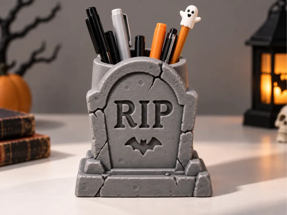 Spooky Tombstone Pen Holder | Halloween Desk Decor, photo 3 of 4 - Spooky Tombstone Pen Holder | Halloween Desk Decor Tools