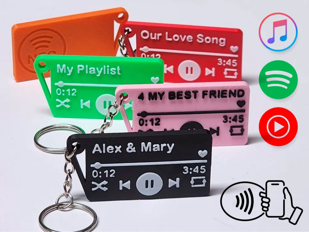 Spotify or Youtube Customizable NFC Music Keychain, another view - Photo & Custom Keychains, valentine