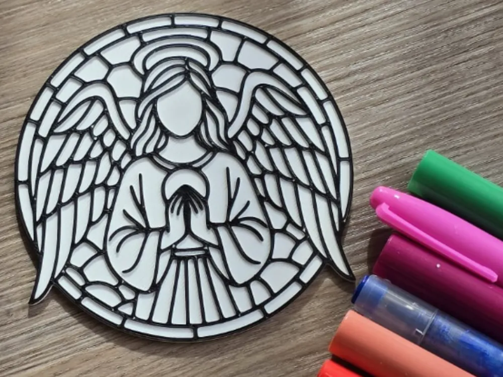 Stained Glass Angel Mandala Coloring Panel, photo 2 of 3 - Stained Glass Angel Mandala Coloring Panel Art