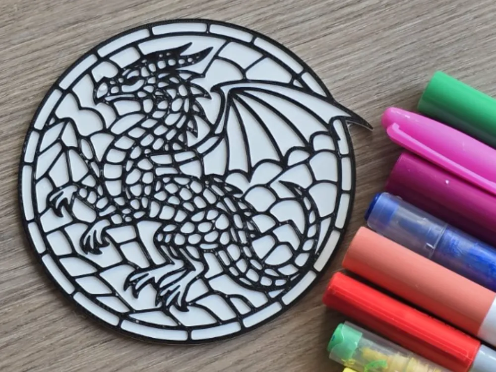 Stained Glass Dragon Mandala Coloring Panel, photo 2 of 3 - Stained Glass Dragon Mandala Coloring Panel Hobby & DIY