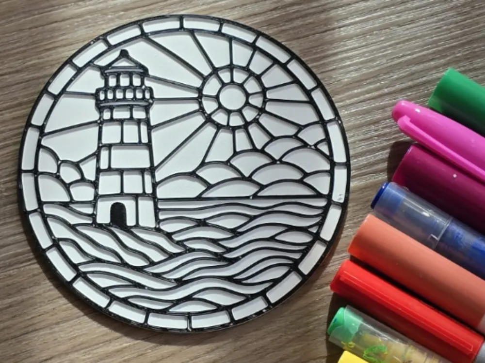 Stained Glass Lighthouse Mandala Coloring Panel, photo 2 of 3 - Stained Glass Lighthouse Mandala Coloring Panel Art