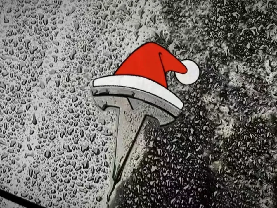 Tesla Badge Christmas Hat, another view - Tesla & EV Interior Accessories, santa hat