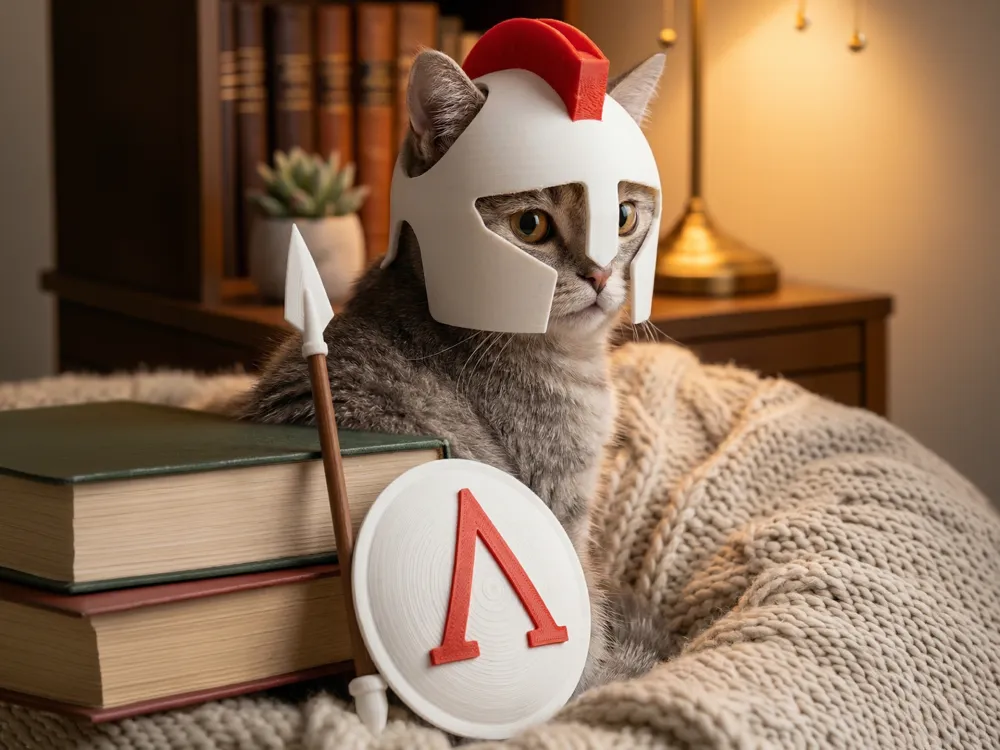 The Meow-diator: Cute Spartan Cat Helmet