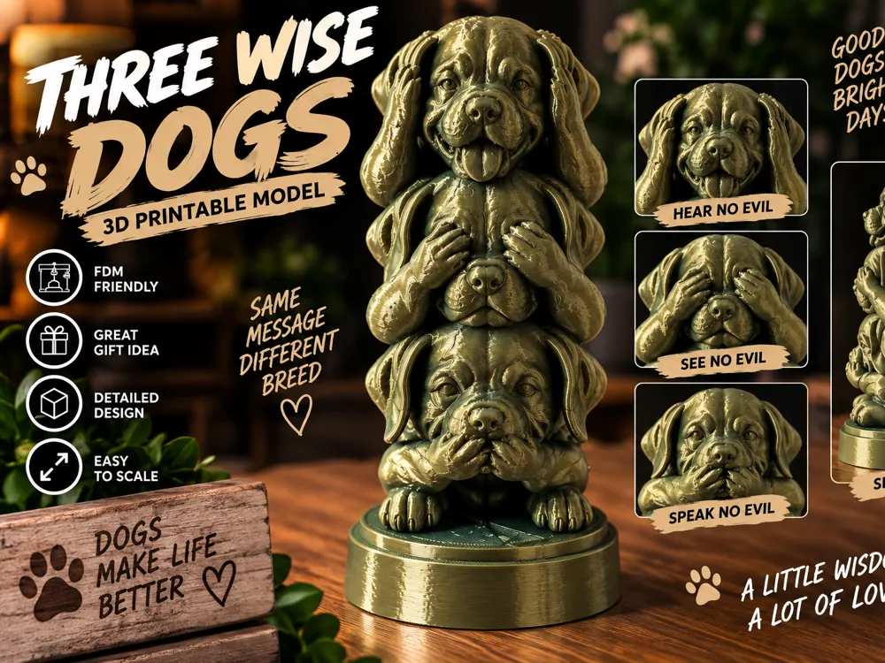 Three stacked Wise Dogs, Hear, See & Speak No Evil, photo 4 of 4 - Three stacked Wise Dogs, Hear, See & Speak No Evil Figurines & Collectibles