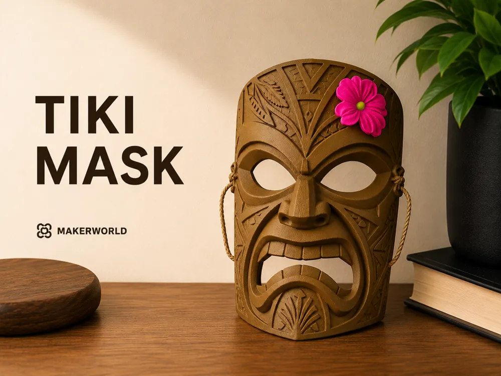 Tiki Mask with Pink Flower