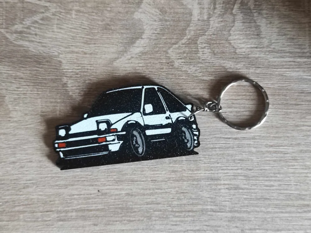 Toyota AE86 Tooned keychain, another view - Car Brand Keychains, ring