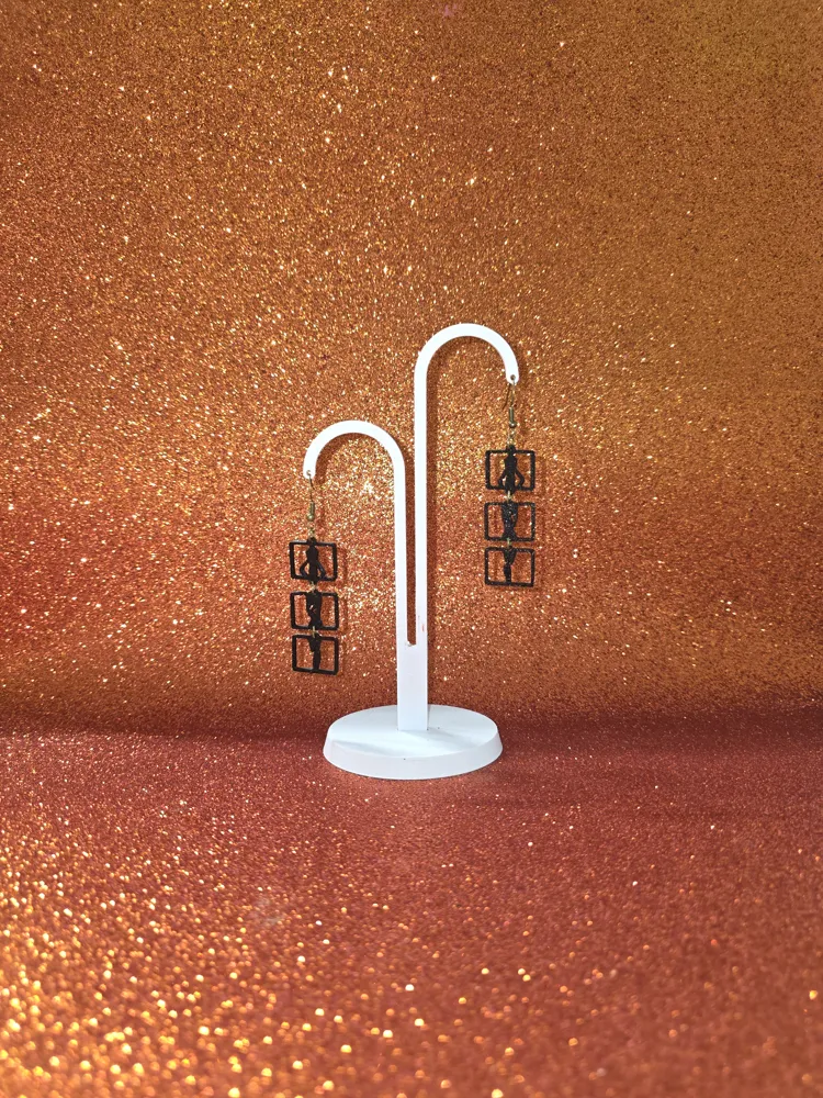 Triptych female silhouette earrings, photo 3 of 4 - Triptych female silhouette earrings Fashion
