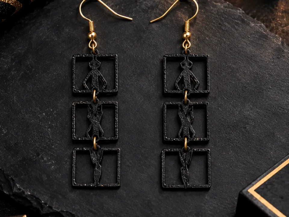 Triptych female silhouette earrings, photo 4 of 4 - Triptych female silhouette earrings Fashion