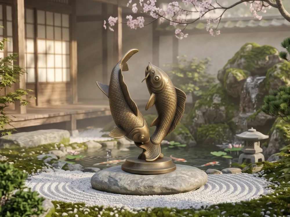 Twin Koi Harmony Yin Yang Fish Sculpture - Animal Showpieces, in stock