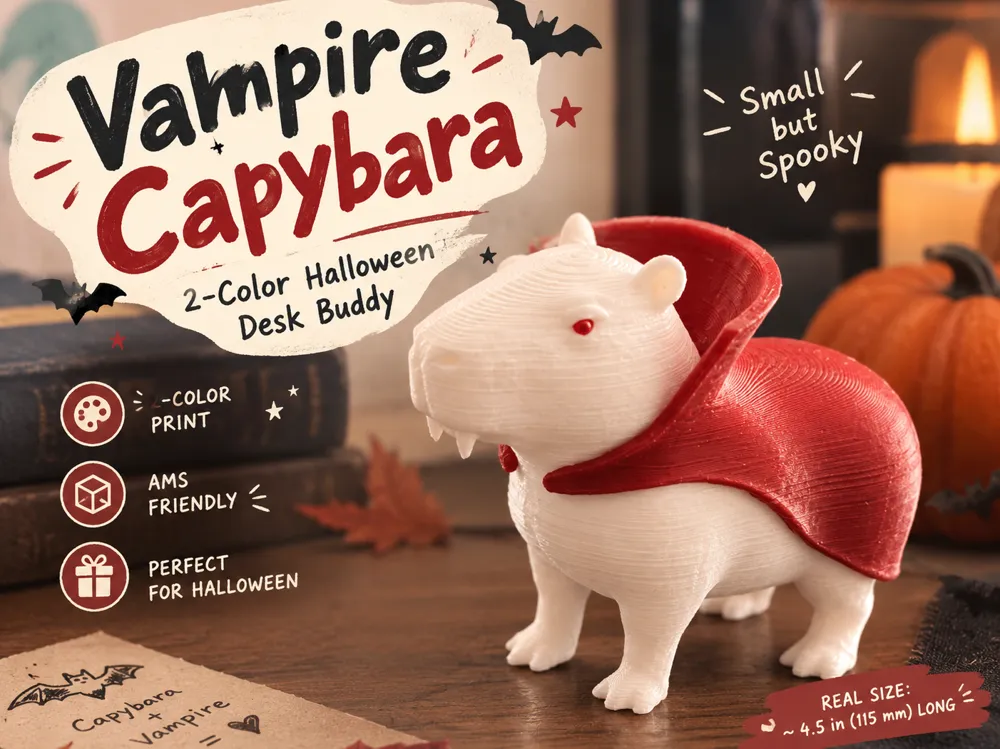 Vampire Capybara, 2-Color Halloween Desk Buddy, photo 3 of 4 - Vampire Capybara, 2-Color Halloween Desk Buddy Toys & Games