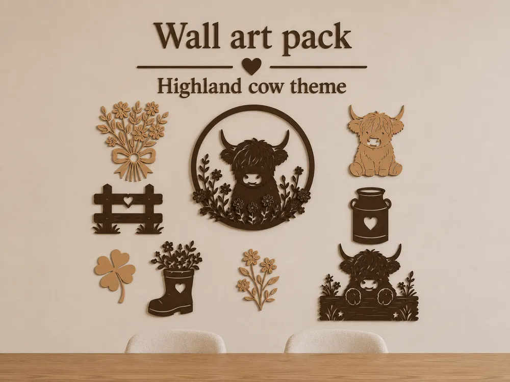 Wall art pack : Highland cow - Decor, in stock in India