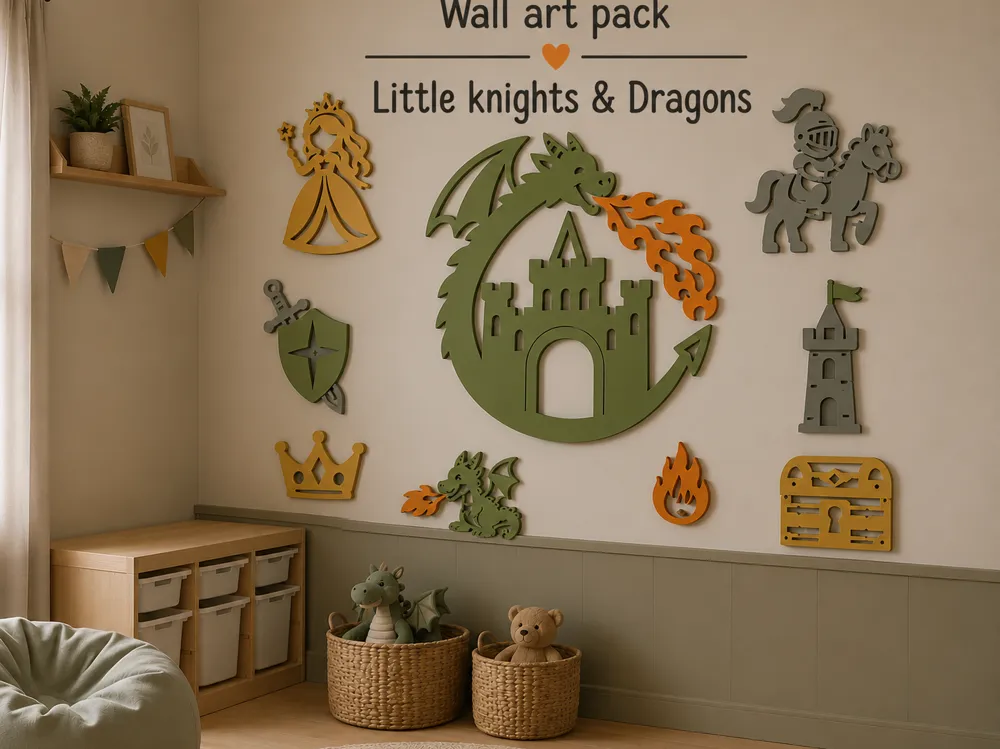 Wall art pack : Little Knights & Dragons, photo 4 of 4 - Wall art pack : Little Knights & Dragons Household