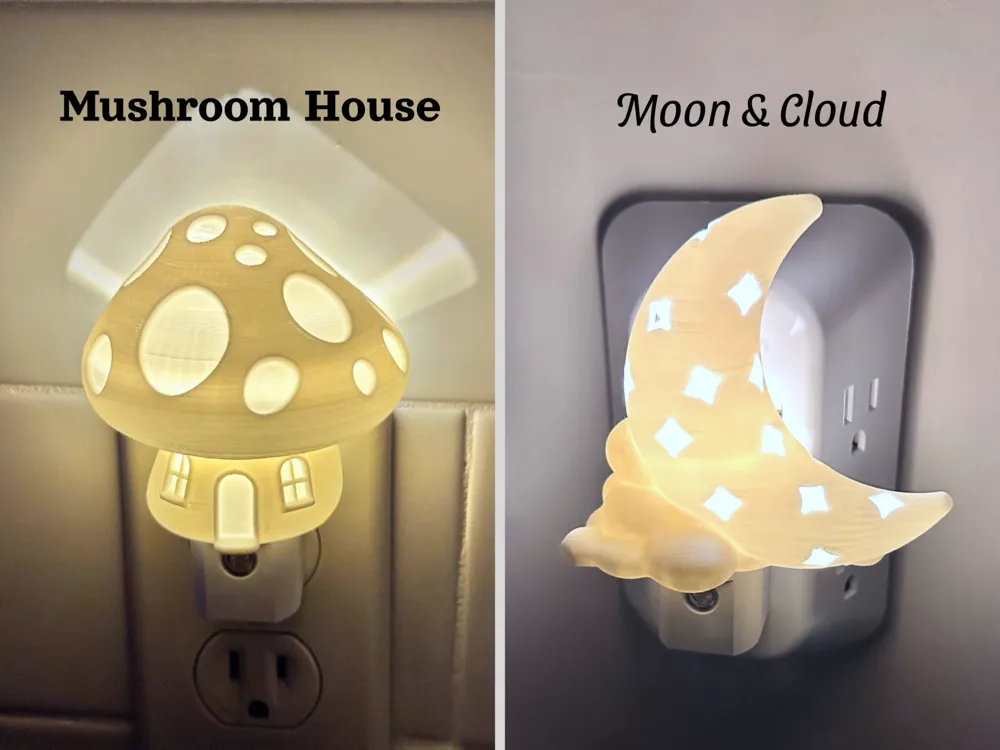 Whimsical Mushroom House & Moon Nightlight Covers, photo 2 of 4 - Whimsical Mushroom House & Moon Nightlight Covers Lamps & Lighting