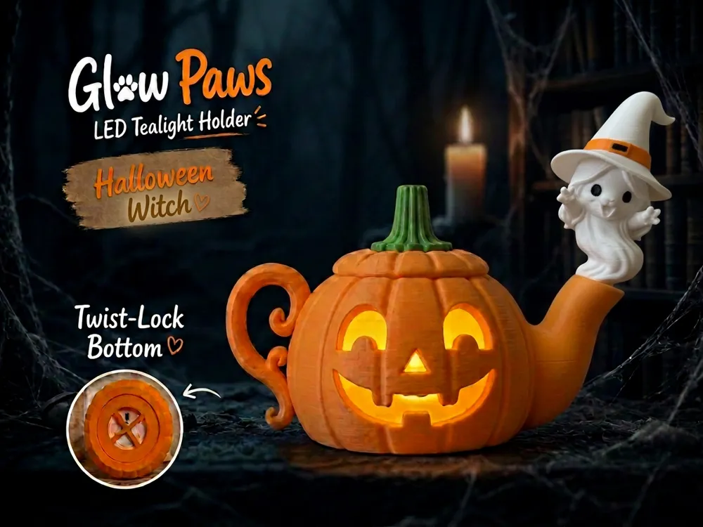 Witch GlowPaws Tealight Holder Pumpkin - Character Tealight Holders, in stock