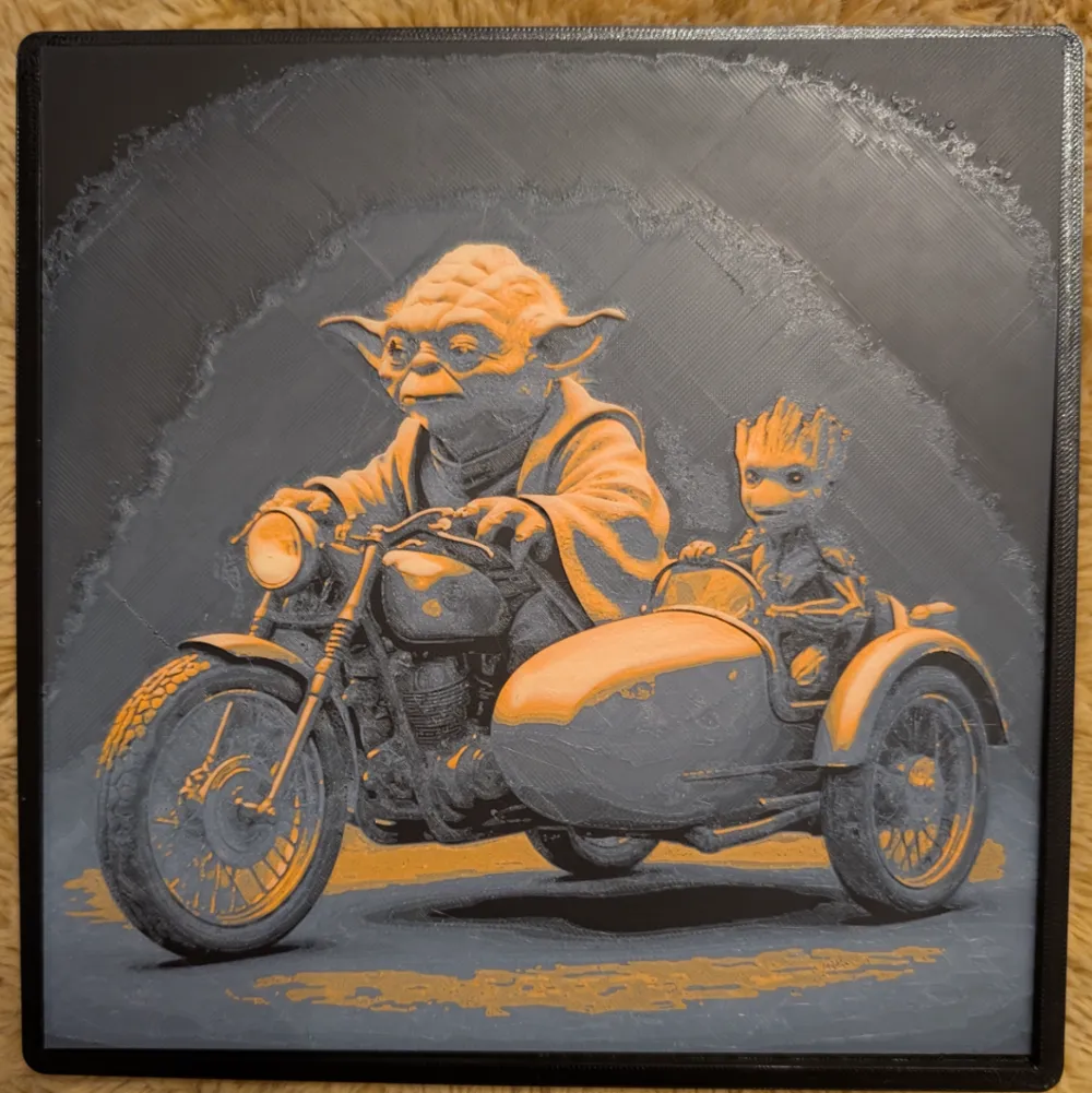 Yoda & Groot on and Motorbike & Sidecar - Photo Art & Lithophanes, in stock in India